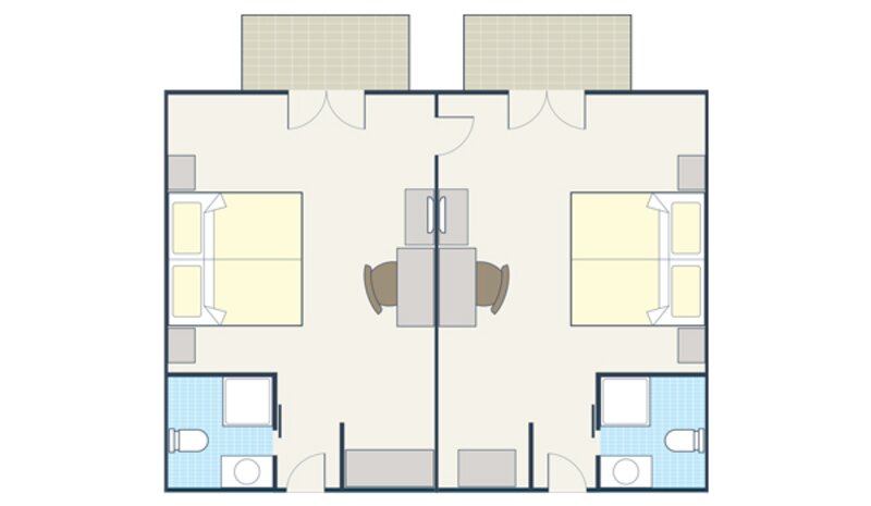Room plan for Pair of interconnecting rooms (ensuite shower)
